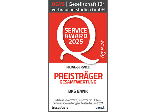 Bildunterschrift: Die BKS Bank wurde zum dritten Mal mit dem Service Award ausgezeichnet.